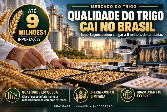 Qualidade do trigo cai no Brasil e importações podem chegar a 9 milhões de toneladas