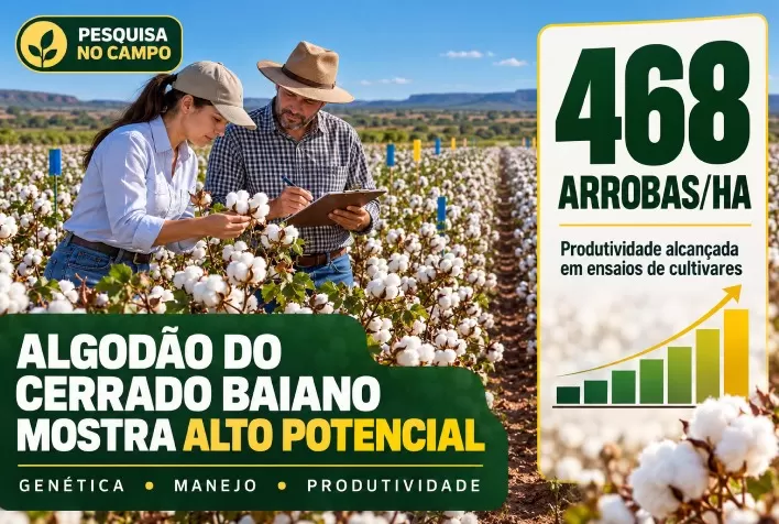 Algodão no Cerrado baiano: cultivares alcançam 468 arrobas por hectare em ensaios