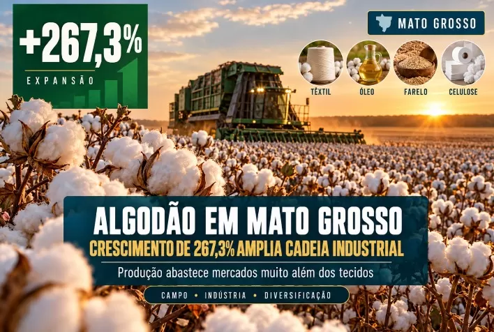Algodão em Mato Grosso cresce 267,3% e abastece indústrias além dos tecidos