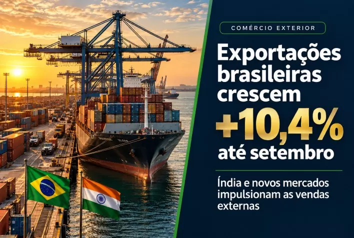 Exportações brasileiras crescem 10,4% até setembro com avanço da Índia e de novos mercados