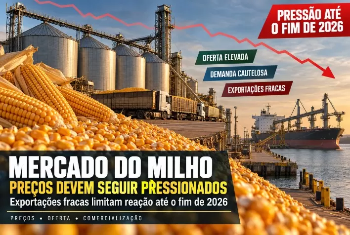 Preços do milho devem seguir pressionados até o fim de 2026 com exportações fracas
