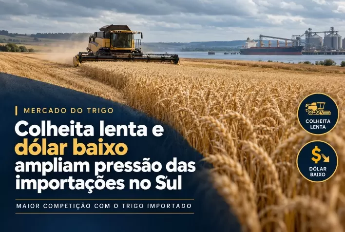 Mercado do trigo: colheita lenta e dólar baixo ampliam pressão das importações no Sul