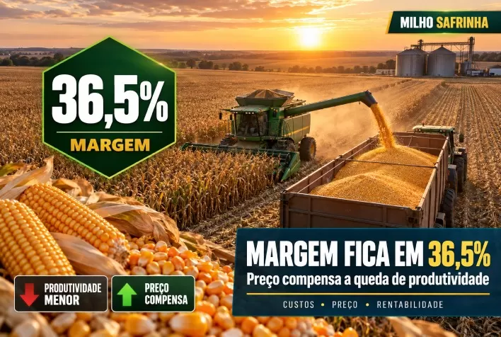 Milho safrinha: margem fica em 36,5% e preço compensa queda de produtividade