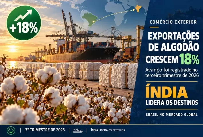 Exportações de algodão crescem 18% no terceiro trimestre de 2026; Índia lidera destinos