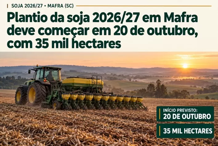 Plantio da soja 2026/27 em Mafra deve começar em 20 de outubro, com 35 mil hectares