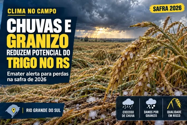 Chuvas e granizo reduzem potencial da safra de trigo do RS em 2026, alerta Emater