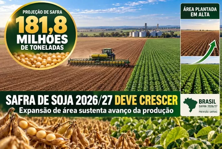 Safra de soja 2026/27 deve chegar a 181,8 milhões de toneladas com expansão de área, prevê Safras