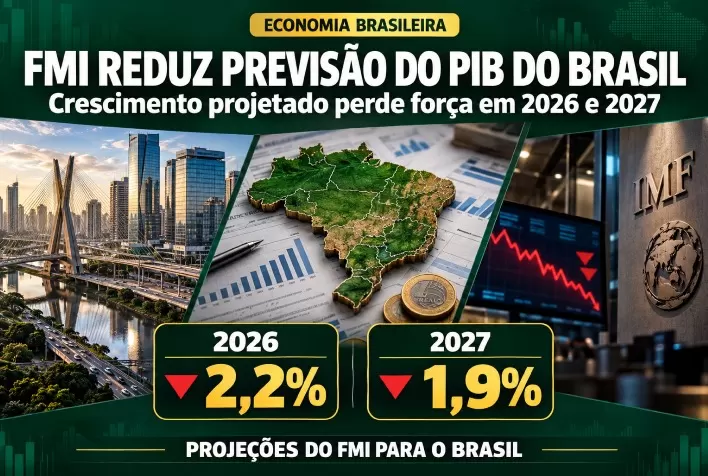 FMI reduz previsão do PIB do Brasil para 2,2% em 2026 e 1,9% em 2027