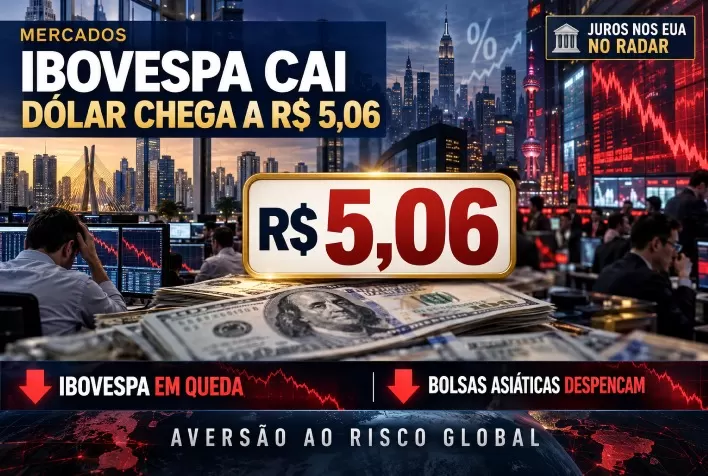 Ibovespa cai e dólar chega a R$ 5,06 com tombo das bolsas asiáticas e temor sobre juros nos EUA