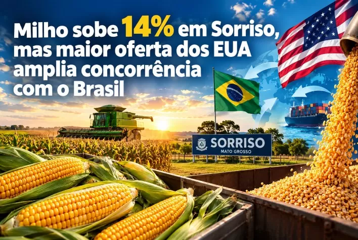 Milho sobe 14% em Sorriso, mas maior oferta dos EUA amplia concorrência com o Brasil