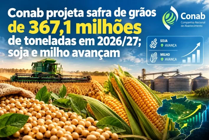 Conab projeta safra de grãos de 367,1 milhões de toneladas em 2026/27; soja e milho avançam