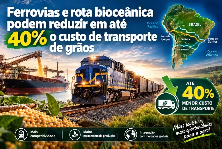 Ferrovias e rota bioceânica podem reduzir em até 40% o custo de transporte de grãos