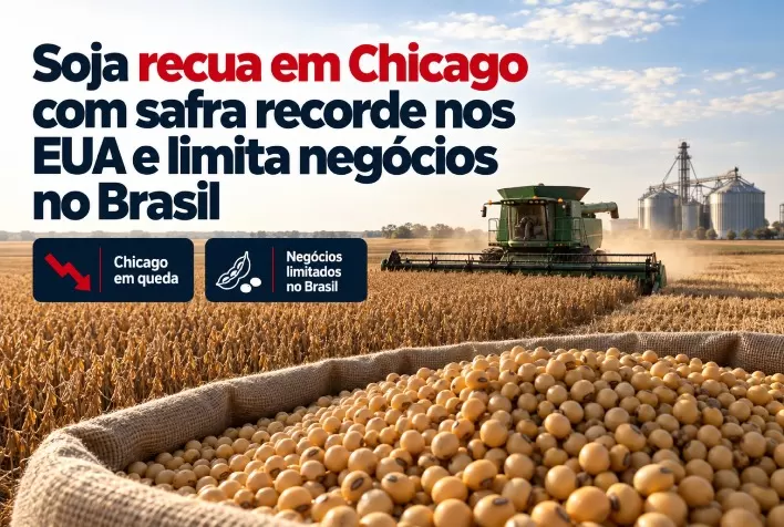Soja recua em Chicago com safra recorde nos EUA e limita negócios no Brasil