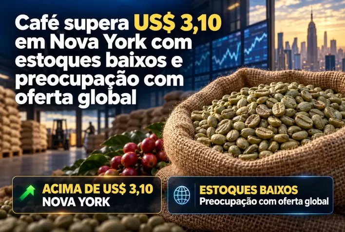 Café supera US$ 3,10 em Nova York com estoques baixos e preocupação com oferta global