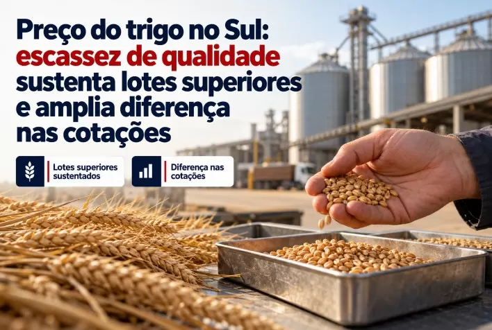 Preço do trigo no Sul: escassez de qualidade sustenta lotes superiores e amplia diferença nas cotações