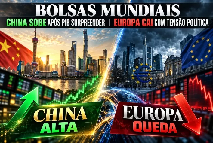 Bolsas mundiais: China sobe após PIB surpreender e Europa cai com tensão política
