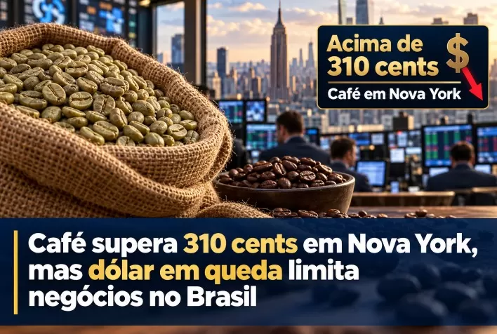 Café supera 310 cents em Nova York, mas dólar em queda limita negócios no Brasil