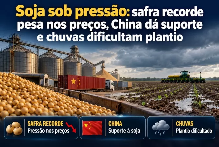 Soja sob pressão: safra recorde pesa nos preços, China dá suporte e chuvas dificultam plantio
