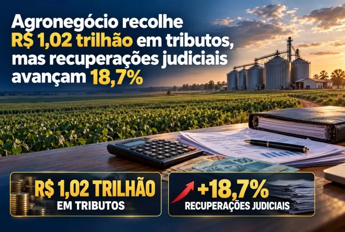 Agronegócio recolhe R$ 1,02 trilhão em tributos, mas recuperações judiciais avançam 18,7%