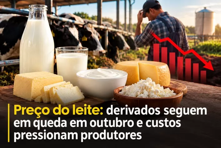 Preço do leite: derivados seguem em queda em outubro e custos pressionam produtores
