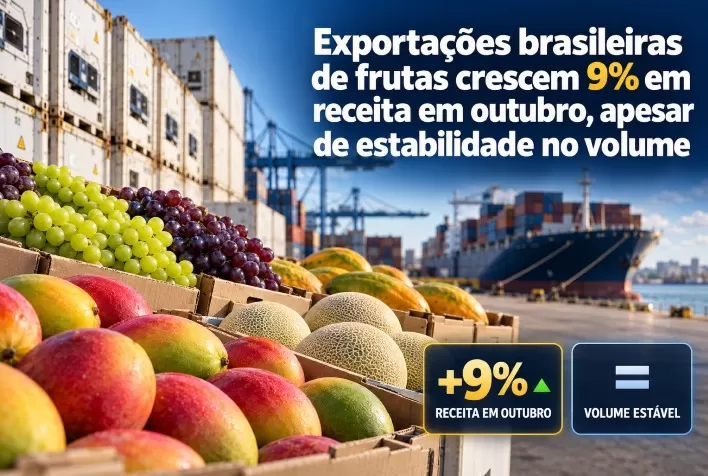 Exportações brasileiras de frutas crescem 9% em receita em outubro, apesar de estabilidade no volume