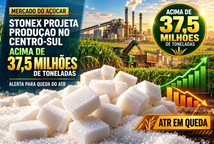 StoneX projeta açúcar acima de 37,5 milhões de toneladas no Centro-Sul, mas alerta para queda do ATR