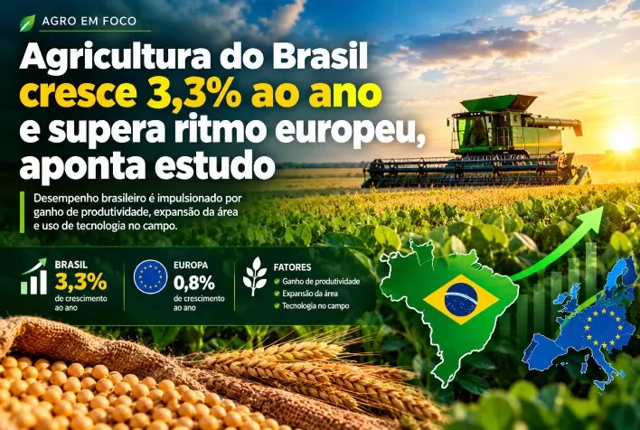 Agricultura do Brasil cresce 3,3% ao ano e supera ritmo europeu, aponta estudo