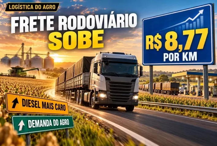Frete rodoviário sobe para R$ 8,77 por km com diesel mais caro e demanda do agro