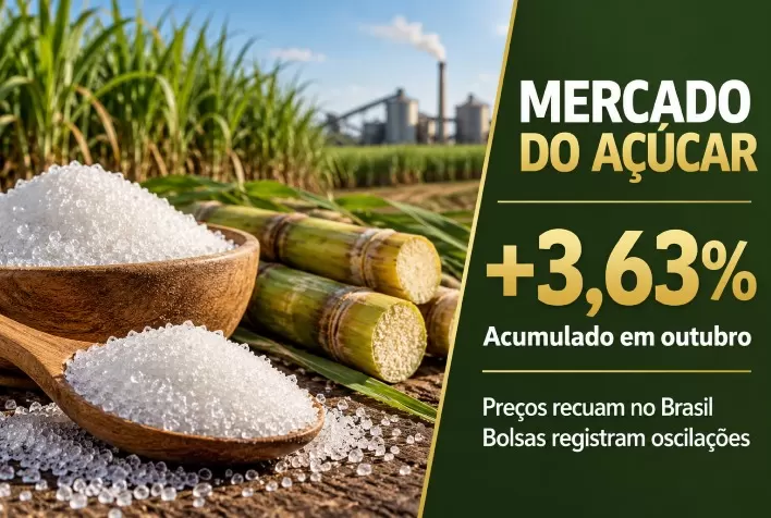 Preço do açúcar oscila nas bolsas e recua no Brasil, mas acumula alta de 3,63% em outubro