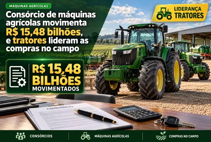 Consórcio de máquinas agrícolas movimenta R$ 15,48 bilhões, e tratores lideram as compras no campo