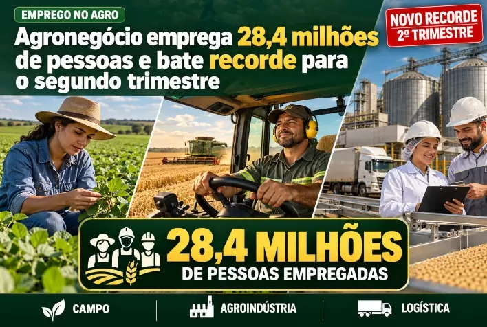 Agronegócio emprega 28,4 milhões de pessoas e bate recorde para o segundo trimestre
