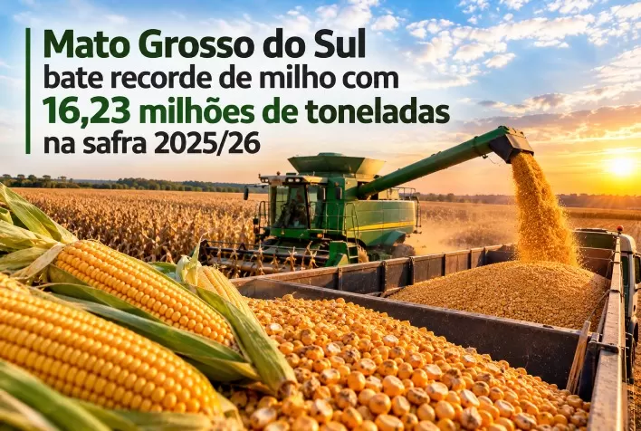 Mato Grosso do Sul bate recorde de milho com 16,23 milhões de toneladas na safra 2025/26