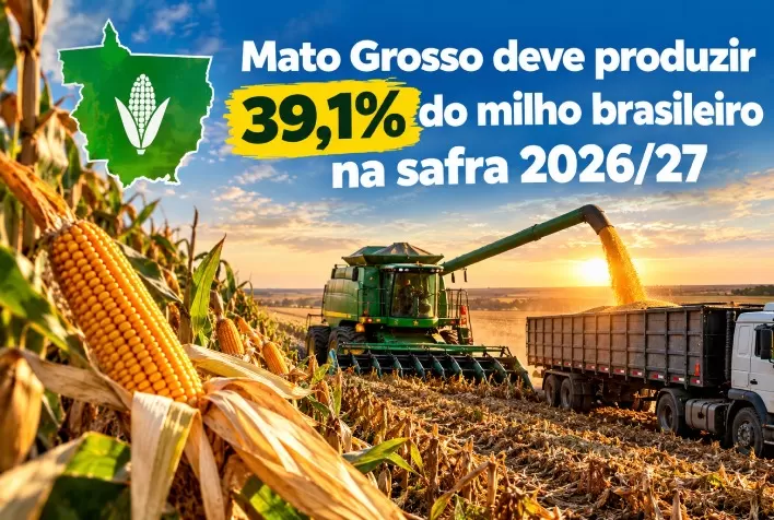 Mato Grosso deve produzir 39,1% do milho brasileiro na safra 2026/27