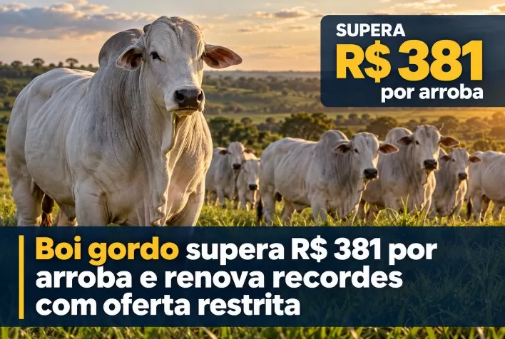 Boi gordo supera R$ 381 por arroba e renova recordes com oferta restrita