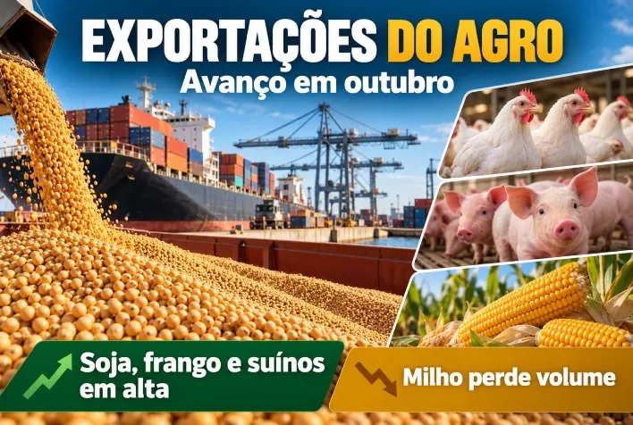 Exportações do agro avançam em outubro com soja, frango e suínos; milho perde volume