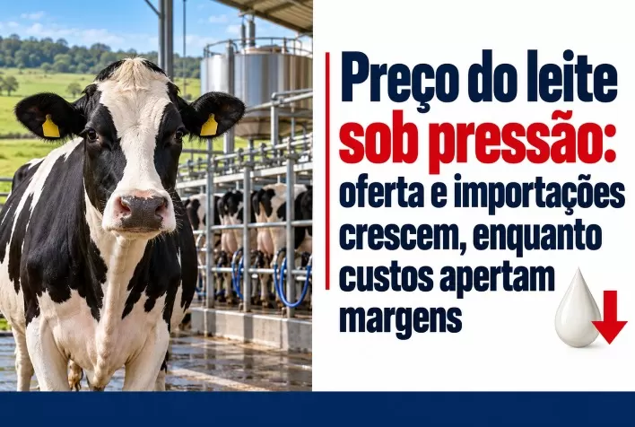 Preço do leite sob pressão: oferta e importações crescem, enquanto custos apertam margens