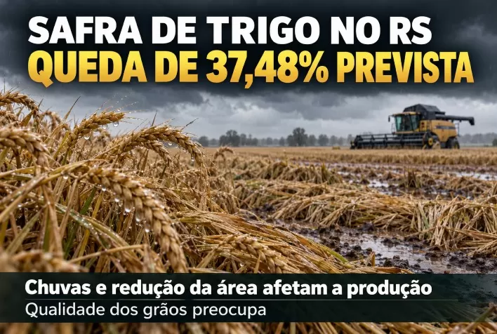 Safra de trigo no RS deve cair 37,48% após chuvas e redução da área; qualidade dos grãos preocupa
