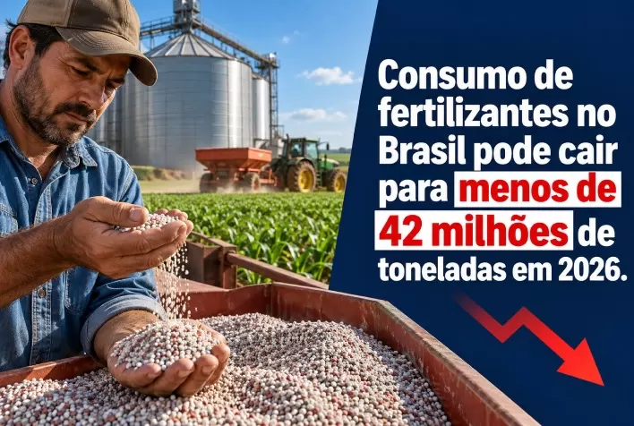 Consumo de fertilizantes no Brasil pode cair para menos de 42 milhões de toneladas em 2026