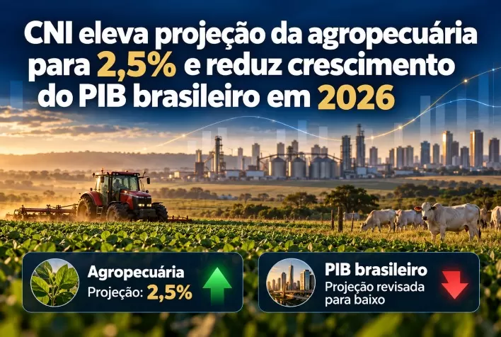 CNI eleva projeção da agropecuária para 2,5% e reduz crescimento do PIB brasileiro em 2026