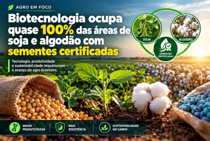 Biotecnologia ocupa quase 100% das áreas de soja e algodão com sementes certificadas