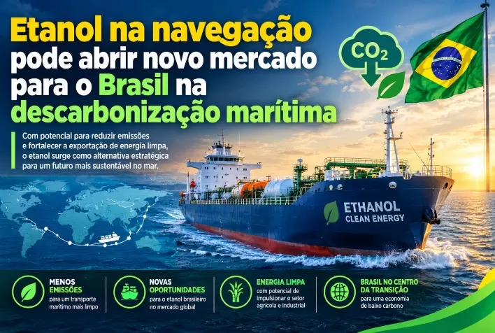 Etanol na navegação pode abrir novo mercado para o Brasil na descarbonização marítima