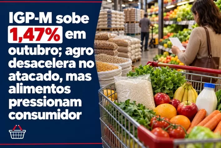 IGP-M sobe 1,47% em outubro; agro desacelera no atacado, mas alimentos pressionam consumidor