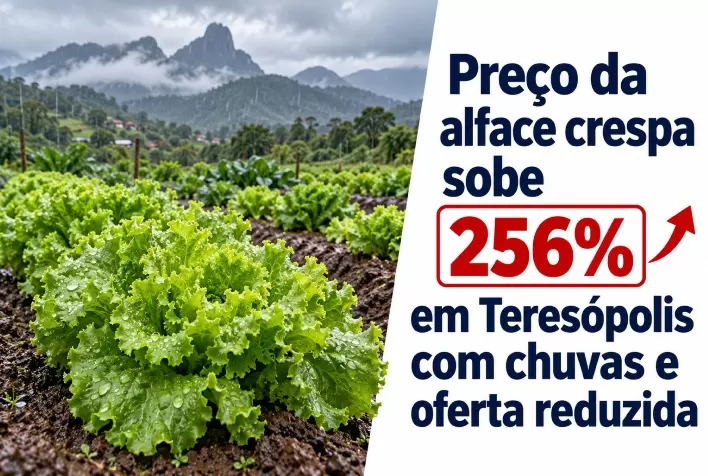 Preço da alface crespa sobe 256% em Teresópolis com chuvas e oferta reduzida