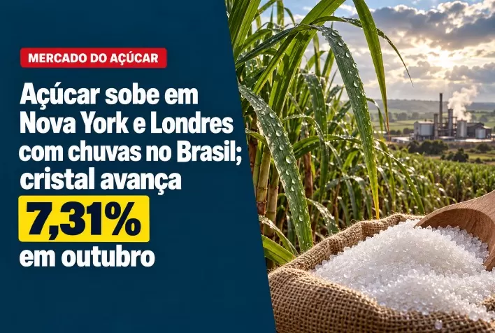 Açúcar sobe em Nova York e Londres com chuvas no Brasil; cristal avança 7,31% em outubro