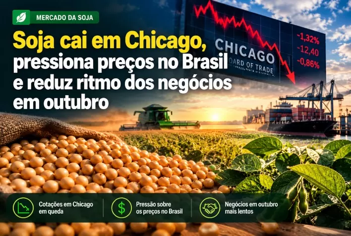 Soja cai em Chicago, pressiona preços no Brasil e reduz ritmo dos negócios em outubro