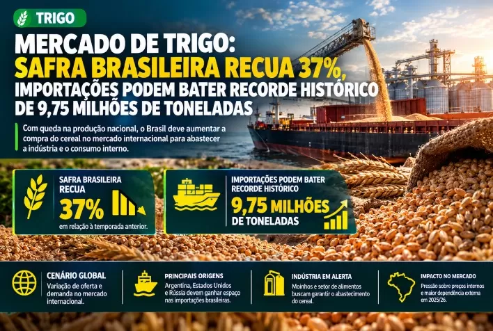 Mercado de trigo: safra brasileira recua 37%, importações podem bater recorde histórico de 9,75 milhões de toneladas