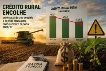 Crédito rural encolhe pelo segundo ano seguido e acende alerta para financiamento da safra 2026/27