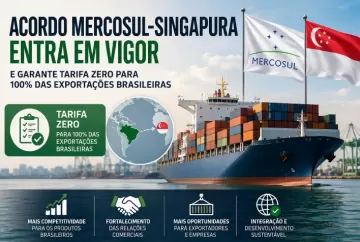 Acordo Mercosul-Singapura entra em vigor e garante tarifa zero para 100% das exportações brasileiras