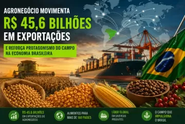 Agronegócio movimenta R$ 45,6 bilhões em exportações e reforça protagonismo do campo na economia brasileira