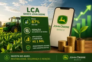 LCA do Banco John Deere paga 87% do CDI, tem isenção de IR e aplicação a partir de R$ 1 mil